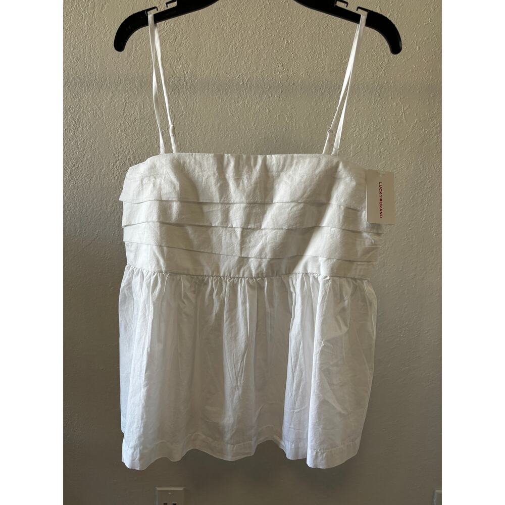 Lucky Brand White Tiered Spaghetti Strap Peplum Top